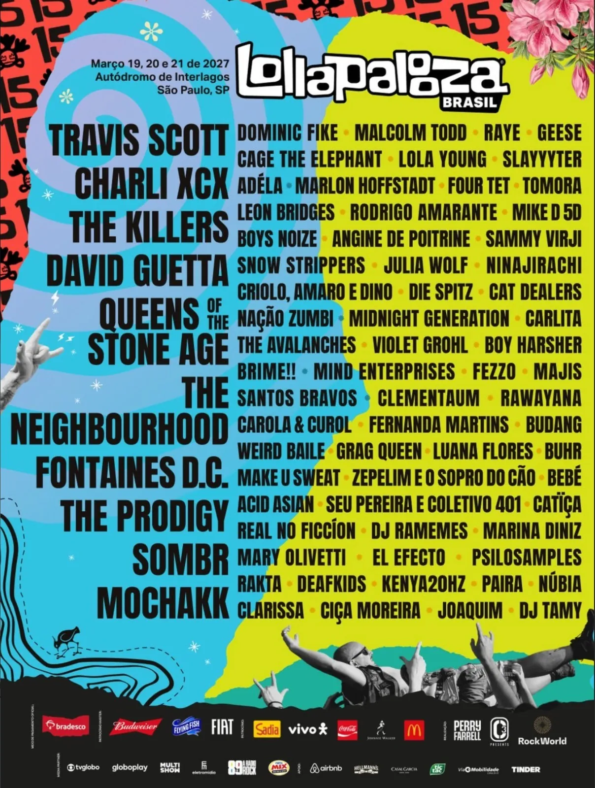 Lollapalooza 2027: Charli XCX, Travis Scott, The Killers e David Guetta são headliners