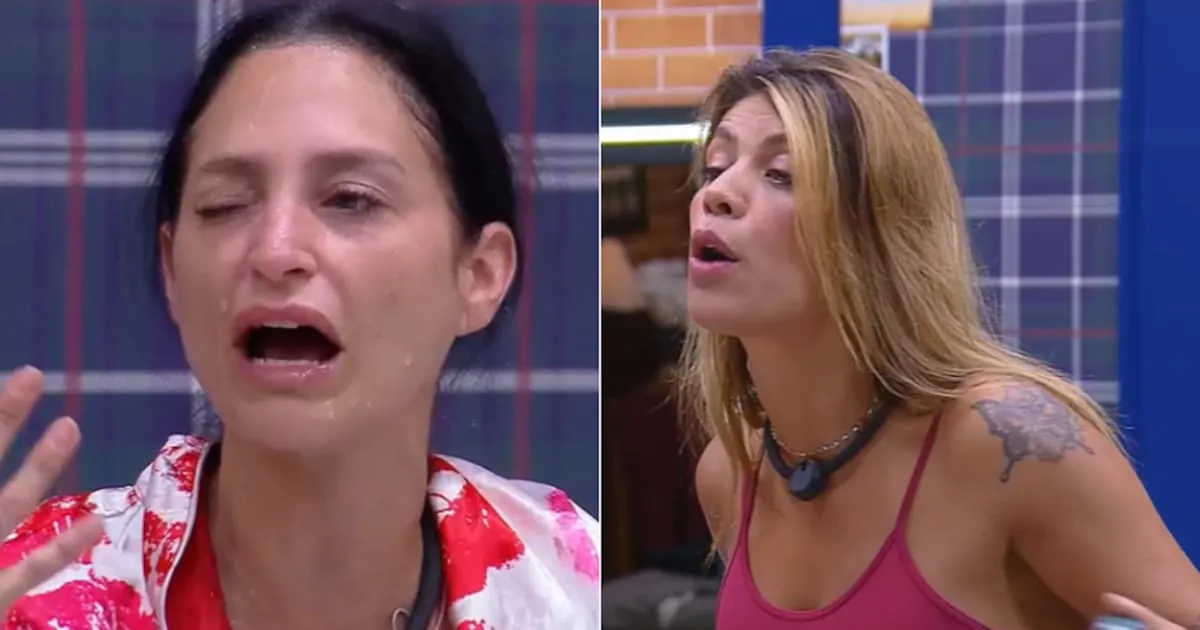 Fran Almeida joga água em Ariela Carasso após barraco da louça em A Fazenda 18